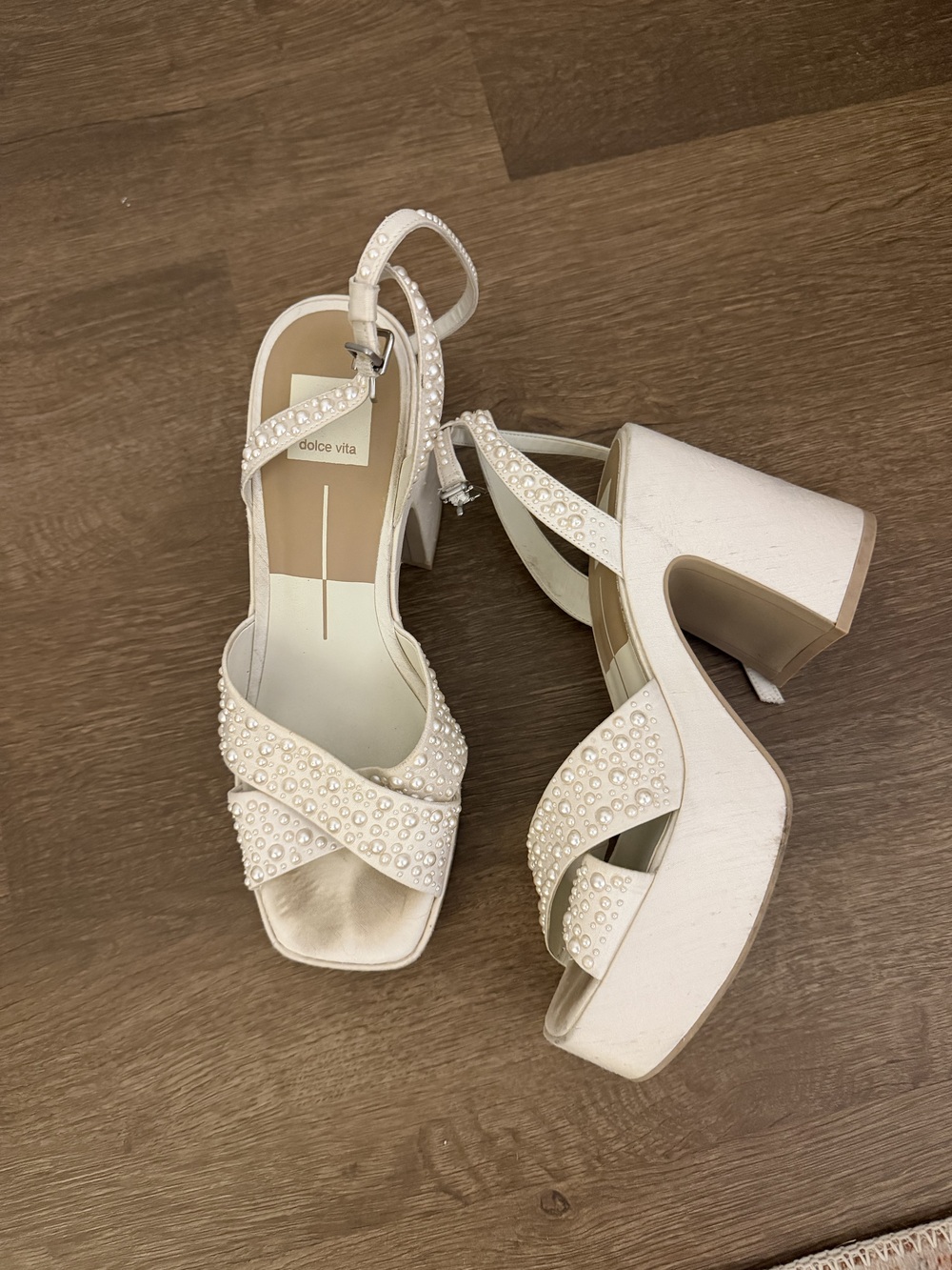 Dolce Vita Ivory Pearl Platform Block Heel Sandals Size 8.5